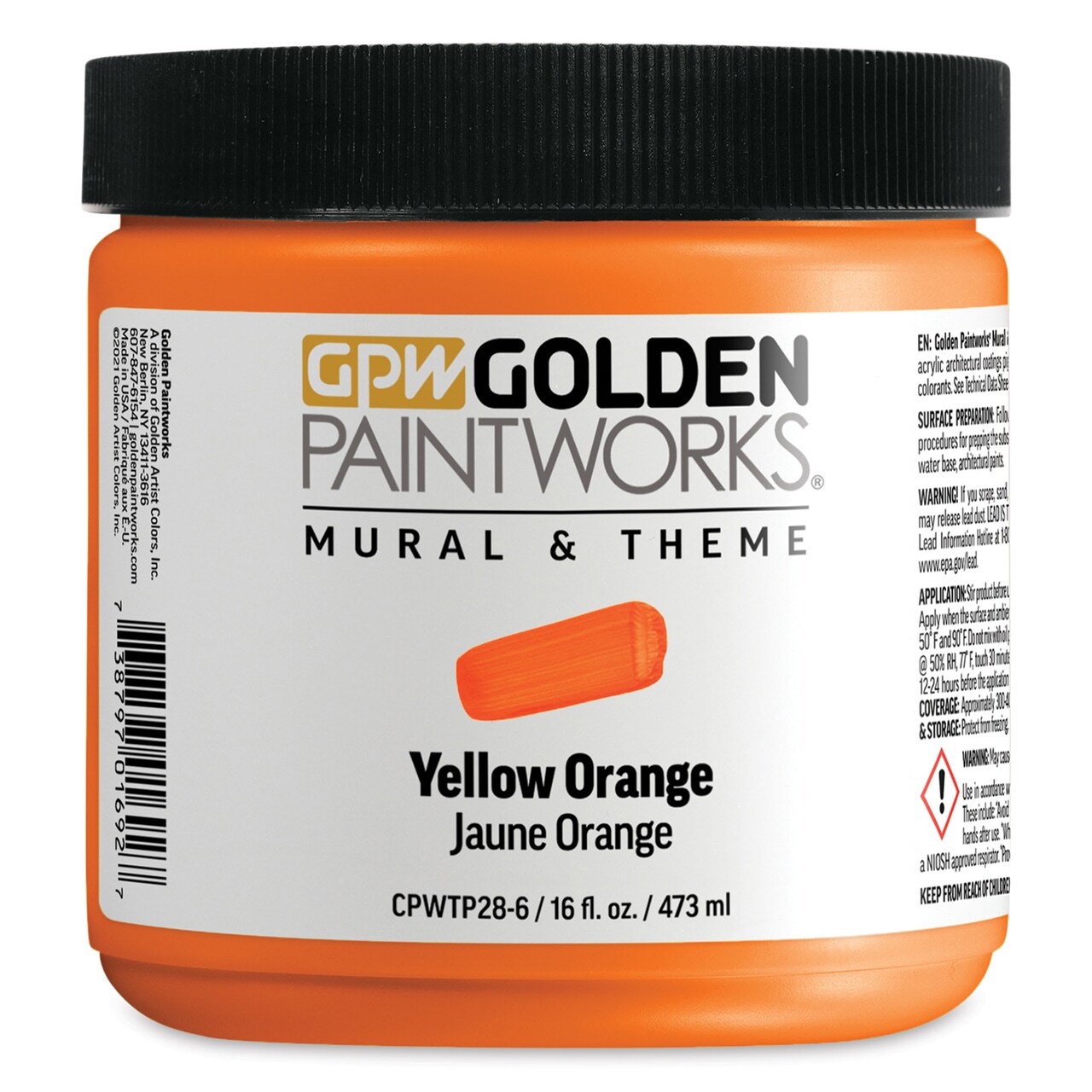 Golden Paintworks Mural and Theme Acrylic Paint - Yellow Orange, 16 oz, Jar